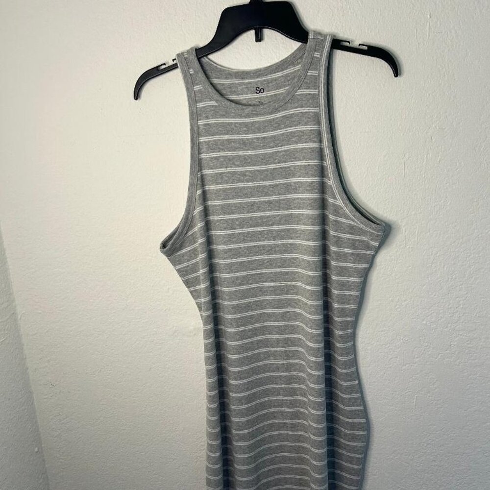 Gray & White Striped Tank Casual Midi Dress